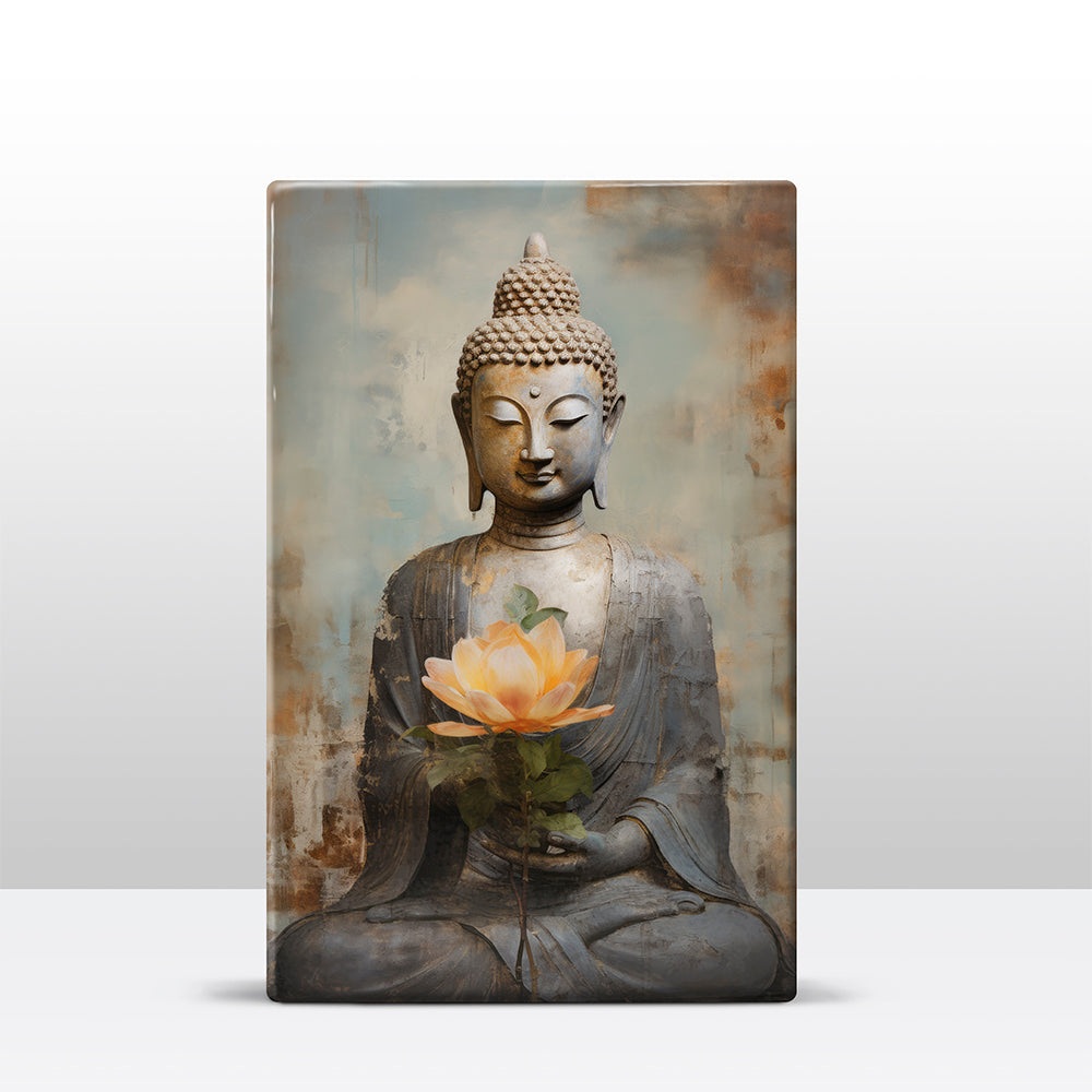 Boeddha met bloemen - Laqueprint - 19,5 x 30 cm - LP531