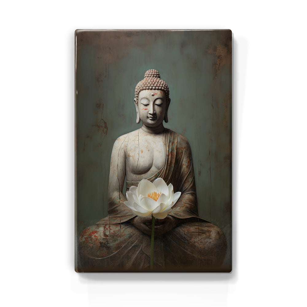 Boeddha met bloemen - Mini Laqueprint - 9,6 x 14,7 cm - LPS533