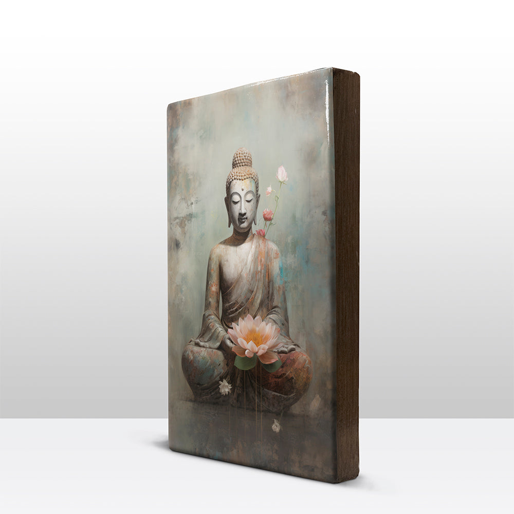 Boeddha met bloemen - Laqueprint - 19,5 x 30 cm - LP535