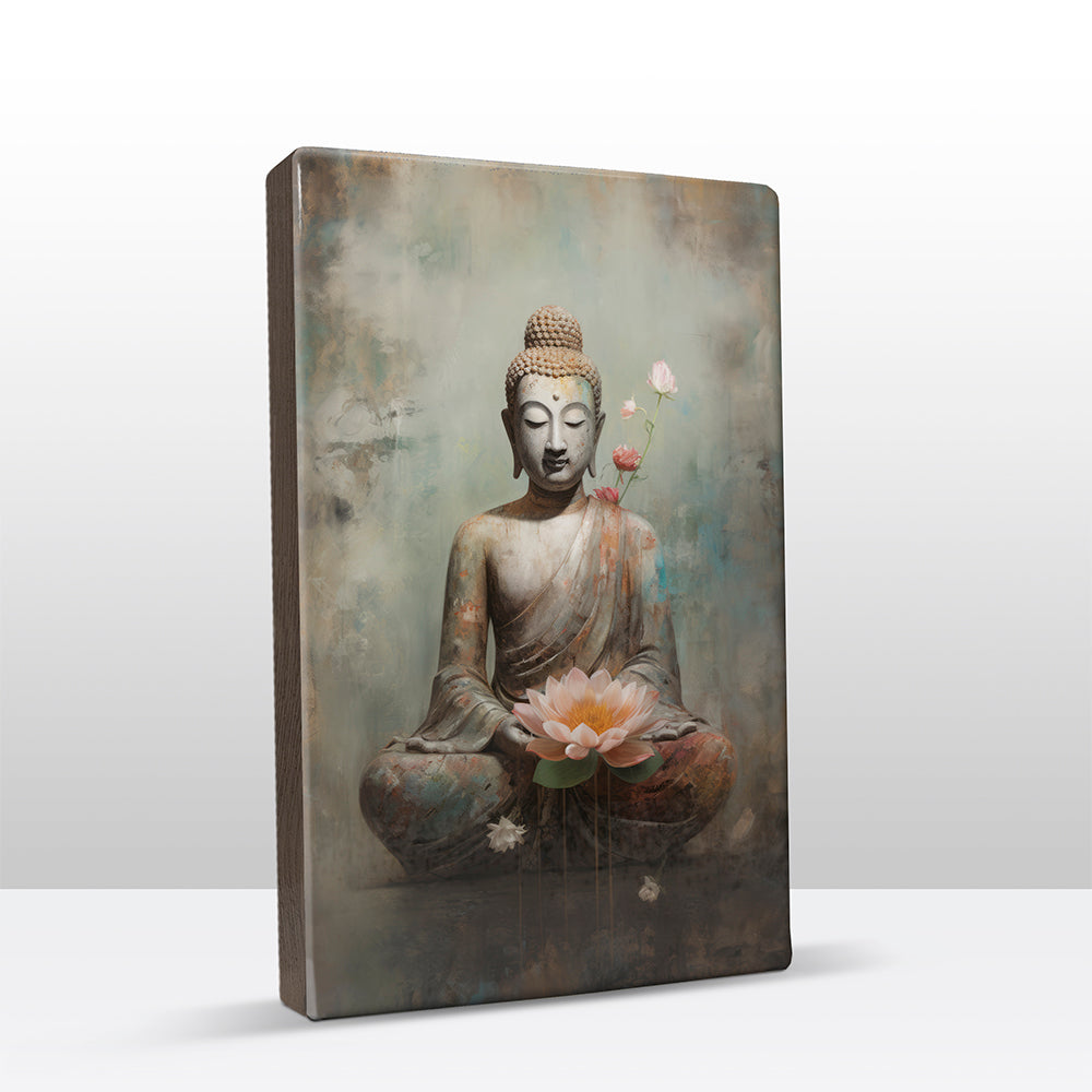 Boeddha met bloemen - Laqueprint - 19,5 x 30 cm - LP535