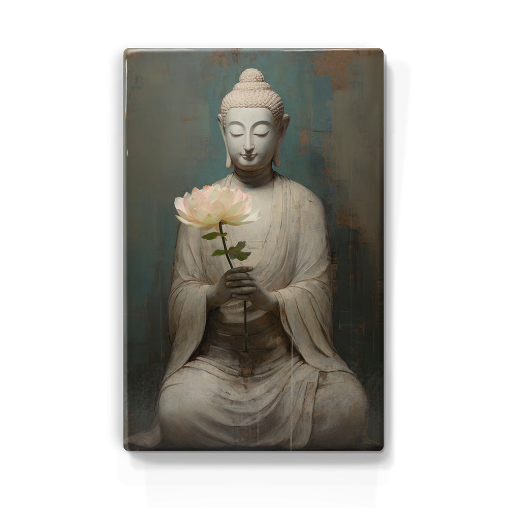 Boeddha met bloemen - Mini Laqueprint - 9,6 x 14,7 cm - LPS536