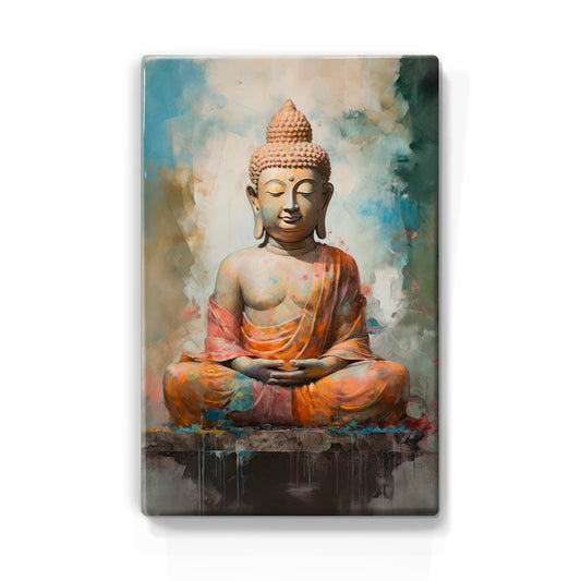 Boeddha in oranje gewaad - Laqueprint - 19,5 x 30 cm - LP538
