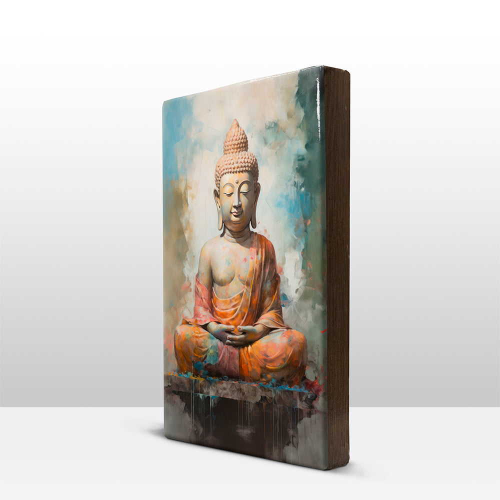 Boeddha in oranje gewaad - Laqueprint - 19,5 x 30 cm - LP538