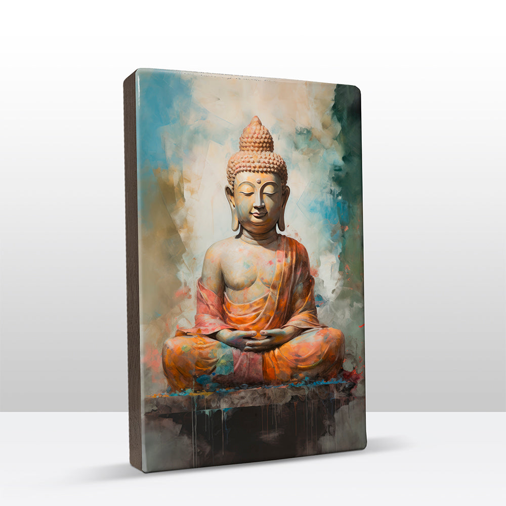 Boeddha in oranje gewaad - Laqueprint - 19,5 x 30 cm - LP538