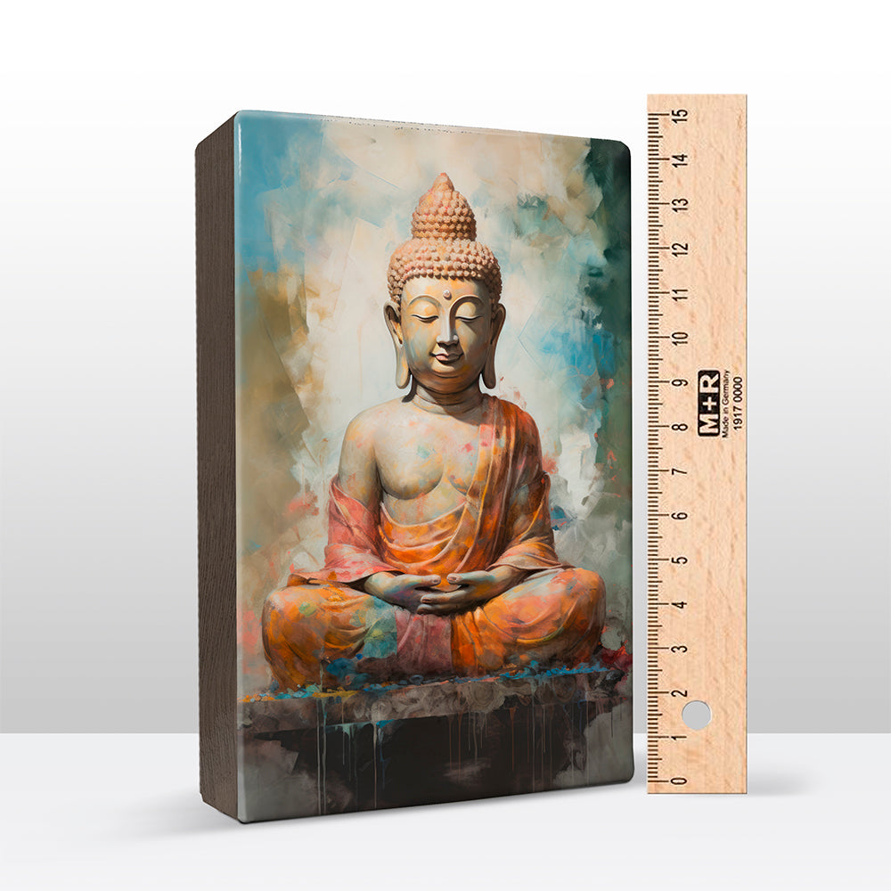 Boeddha in oranje gewaad - Mini Laqueprint - 9,6 x 14,7 cm - LPS538