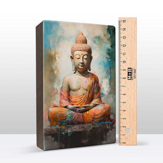 Boeddha in oranje gewaad - Mini Laqueprint - 9,6 x 14,7 cm - LPS538