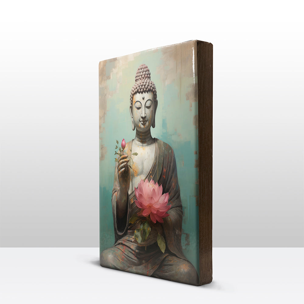 Boeddha met bloemen - Laqueprint - 19,5 x 30 cm - LP539