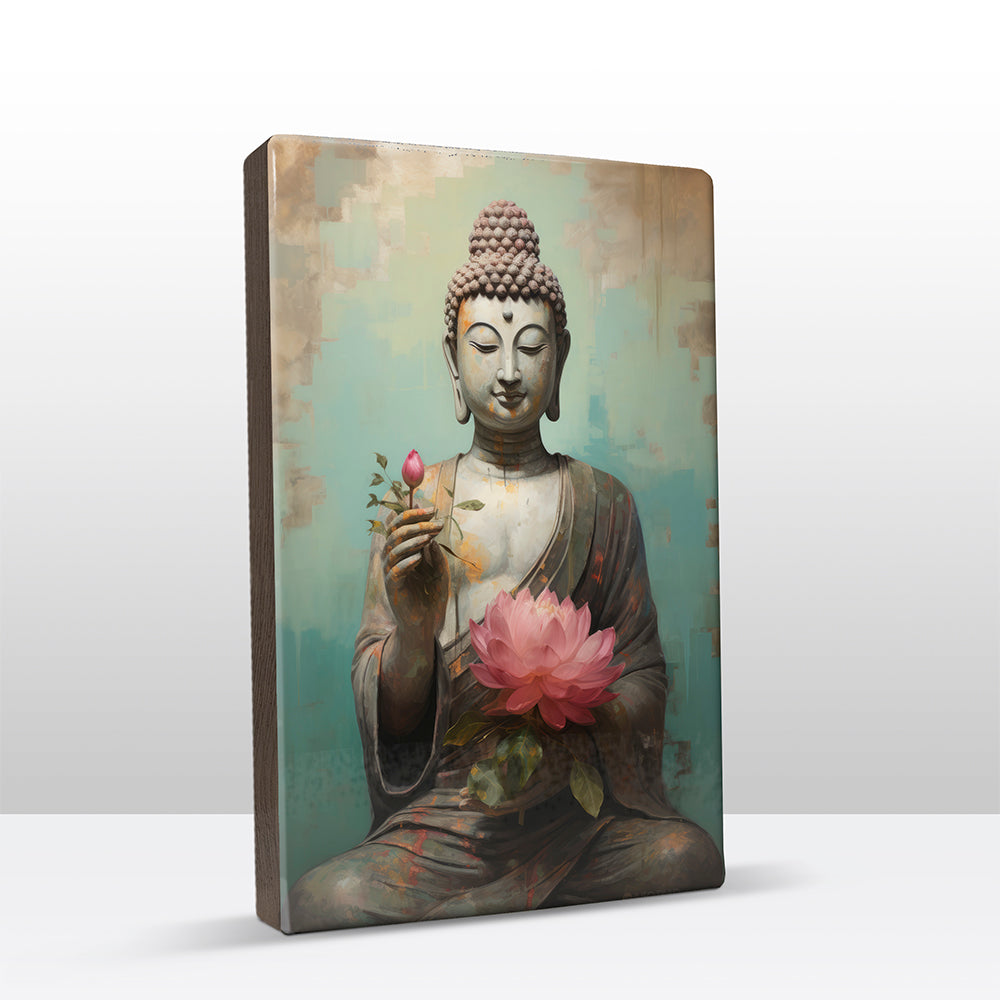 Boeddha met bloemen - Laqueprint - 19,5 x 30 cm - LP539