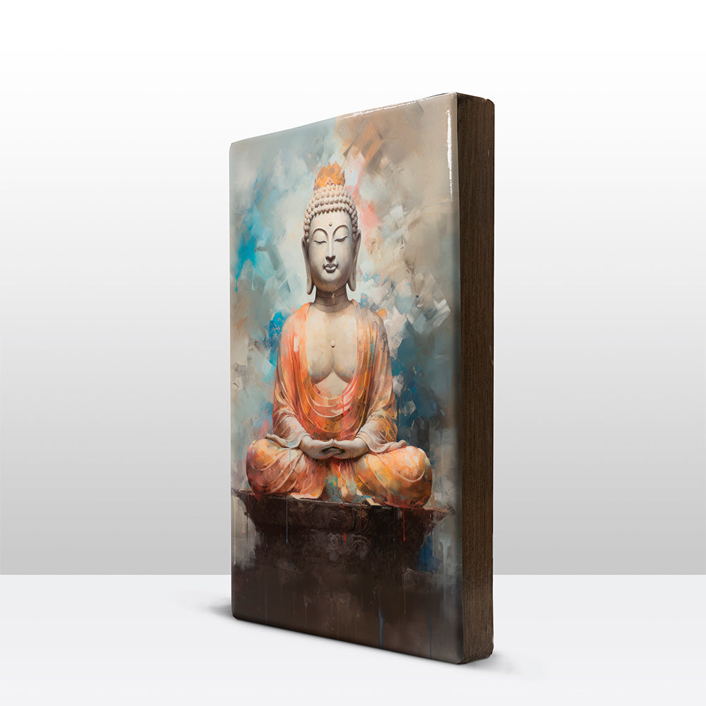 Boeddha in oranje gewaad - Laqueprint - 19,5 x 30 cm - LP540