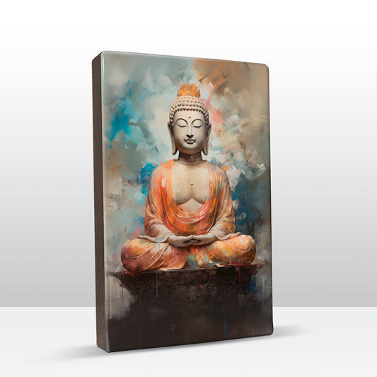 Boeddha in oranje gewaad - Laqueprint - 19,5 x 30 cm - LP540
