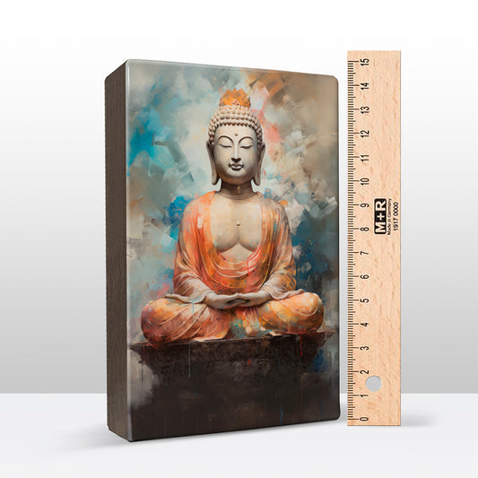 Boeddha in oranje gewaad - Mini Laqueprint - 9,6 x 14,7 cm - LPS540