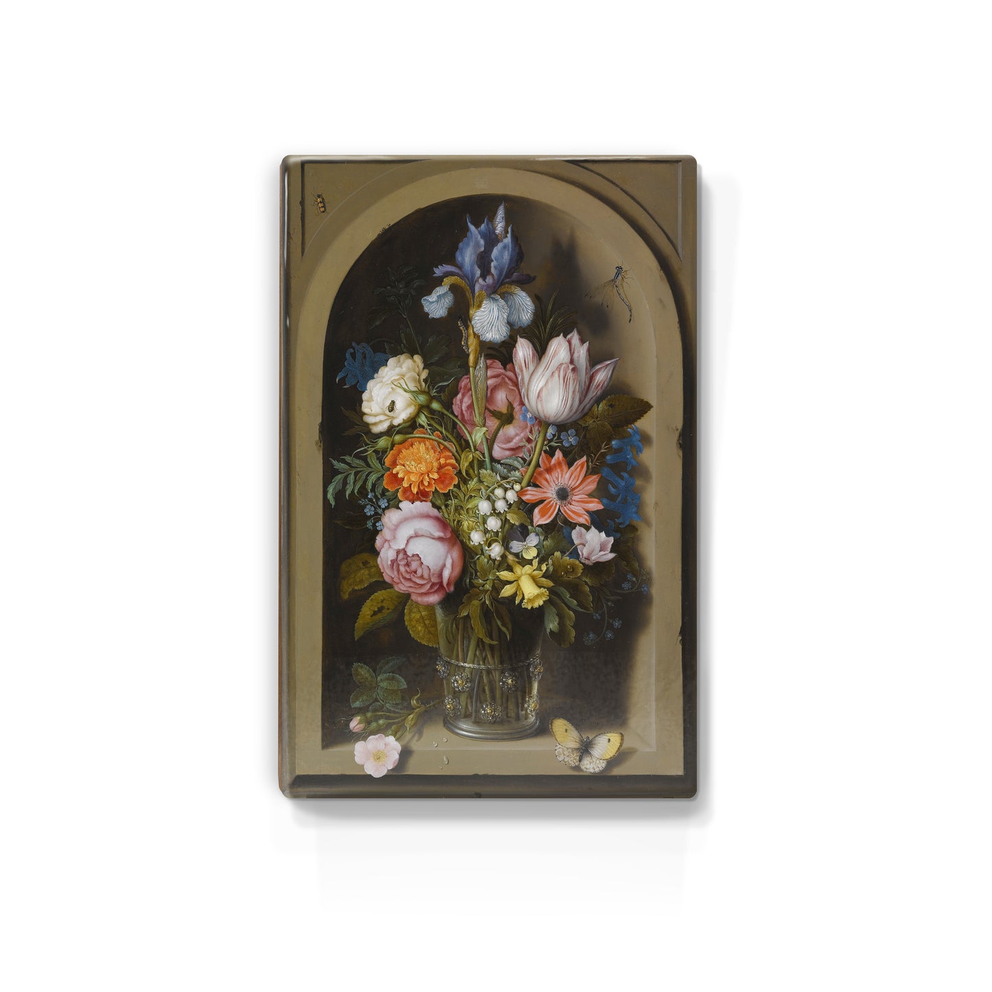 Laque print - Flowers in stone niche - Ambrosius Bosschaert the Elder - 19.5 x 30 cm - LP002