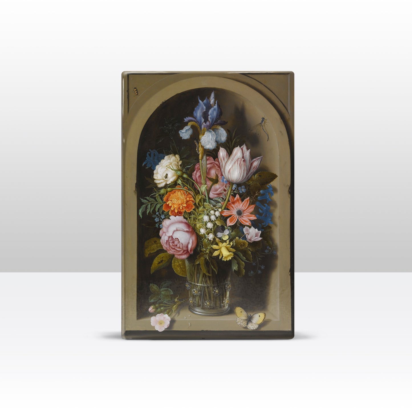 Laque print - Flowers in stone niche - Ambrosius Bosschaert the Elder - 19.5 x 30 cm - LP002