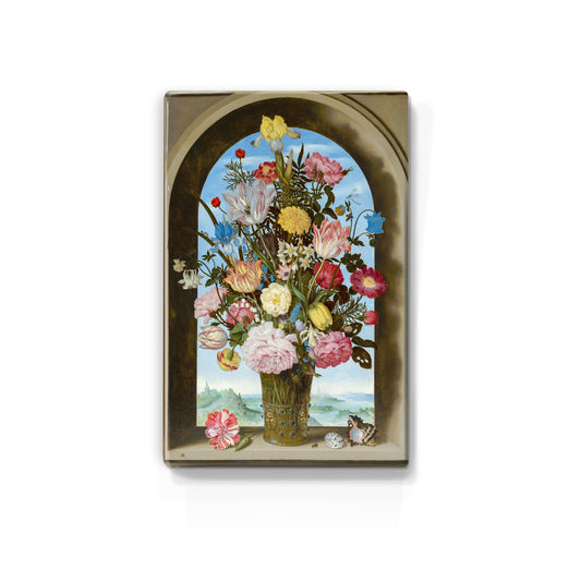 Laqueprint - Vaas met bloemen in raam - Ambrosius Bosschaert de Oude - 19,5 x 30 cm - LP011