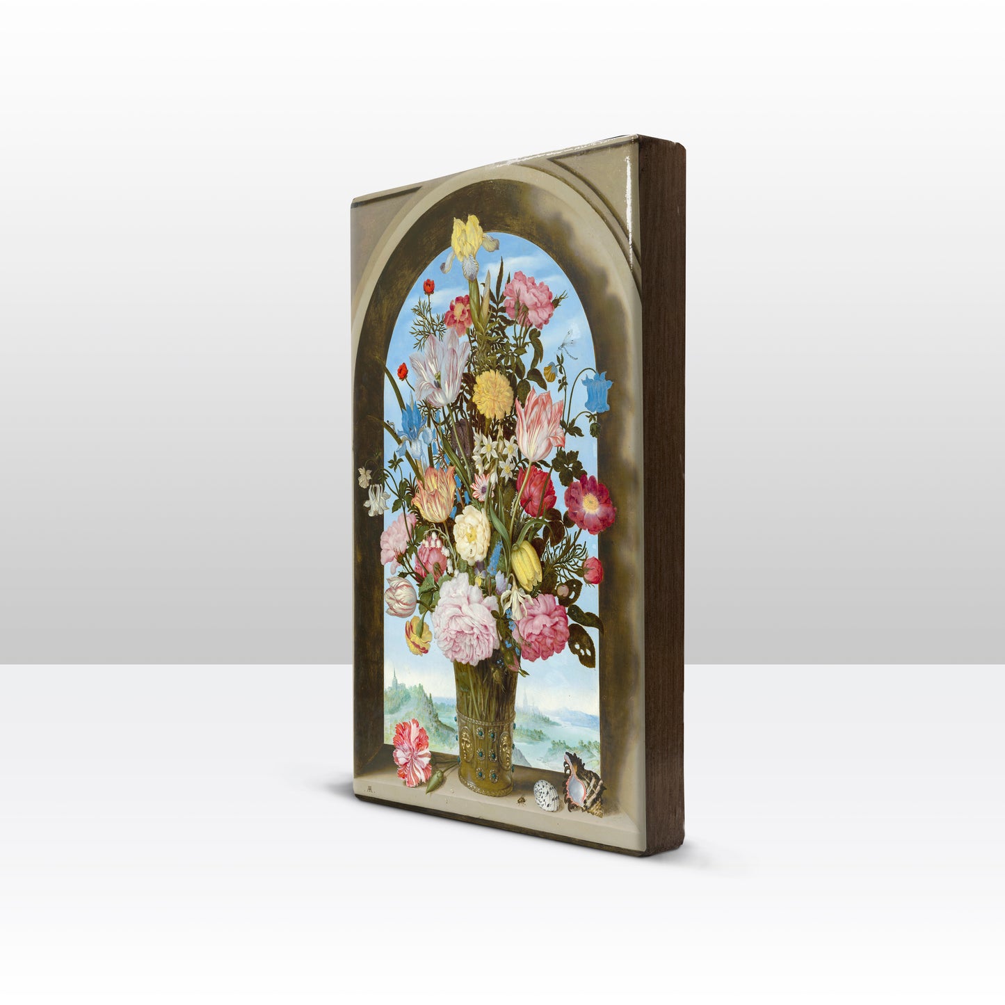 Laqueprint - Vaas met bloemen in raam - Ambrosius Bosschaert de Oude - 19,5 x 30 cm - LP011