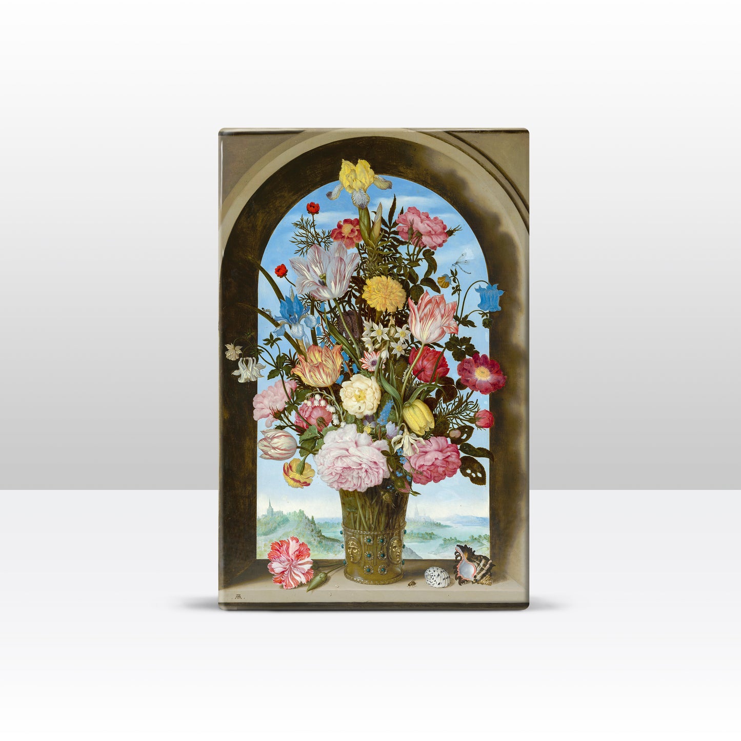 Laqueprint - Vaas met bloemen in raam - Ambrosius Bosschaert de Oude - 19,5 x 30 cm - LP011