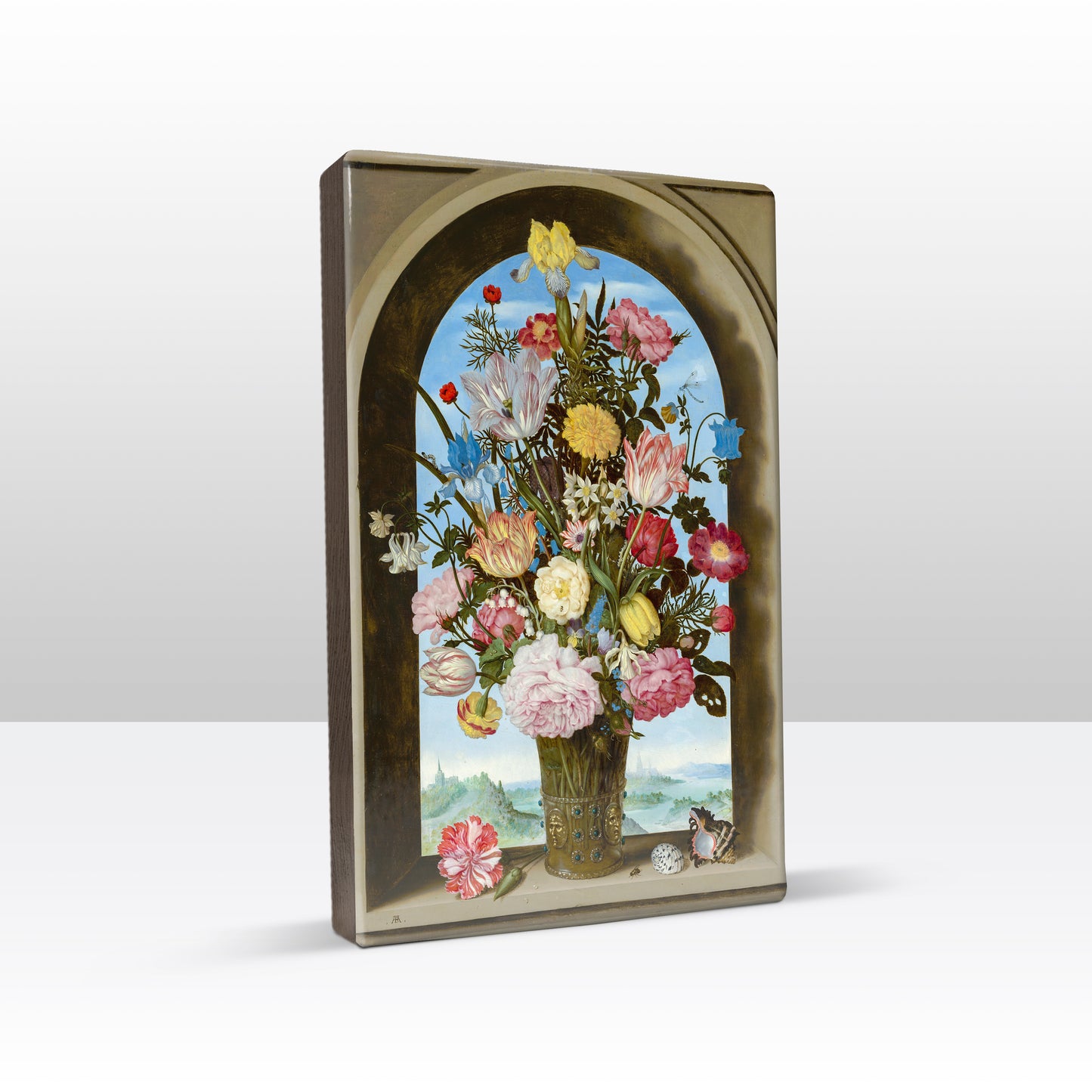 Laqueprint - Vaas met bloemen in raam - Ambrosius Bosschaert de Oude - 19,5 x 30 cm - LP011