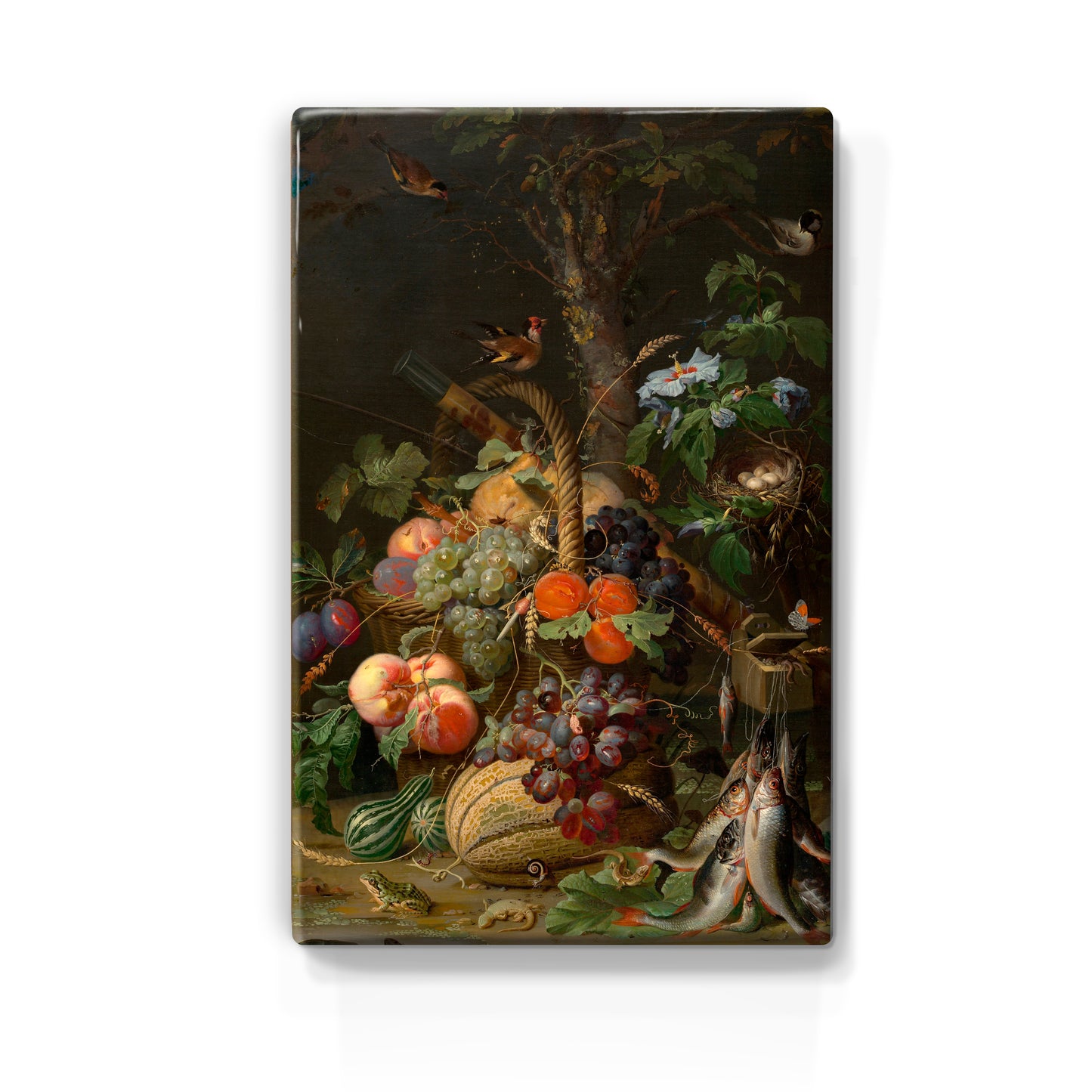 Laqueprint - Stilleven met fruit, vis en een nest - Abraham Mignon - 19,5 x 30 cm - LP065