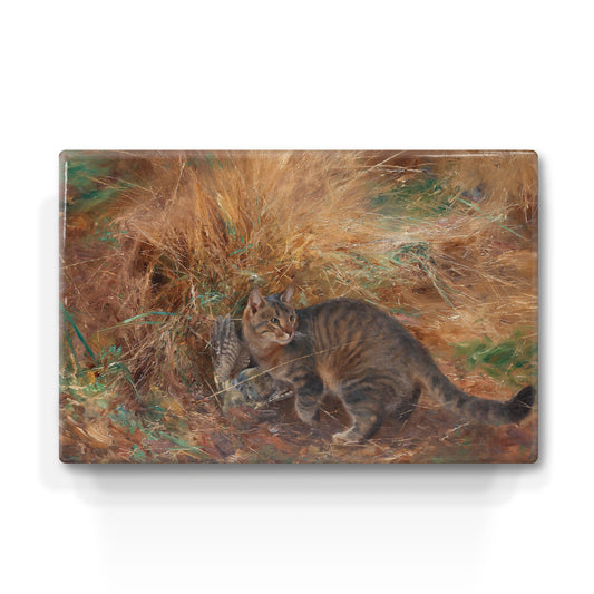 Laqueprint - Kat met prooi - Bruno Liljefors - 30 x 19,5 cm - LP223
