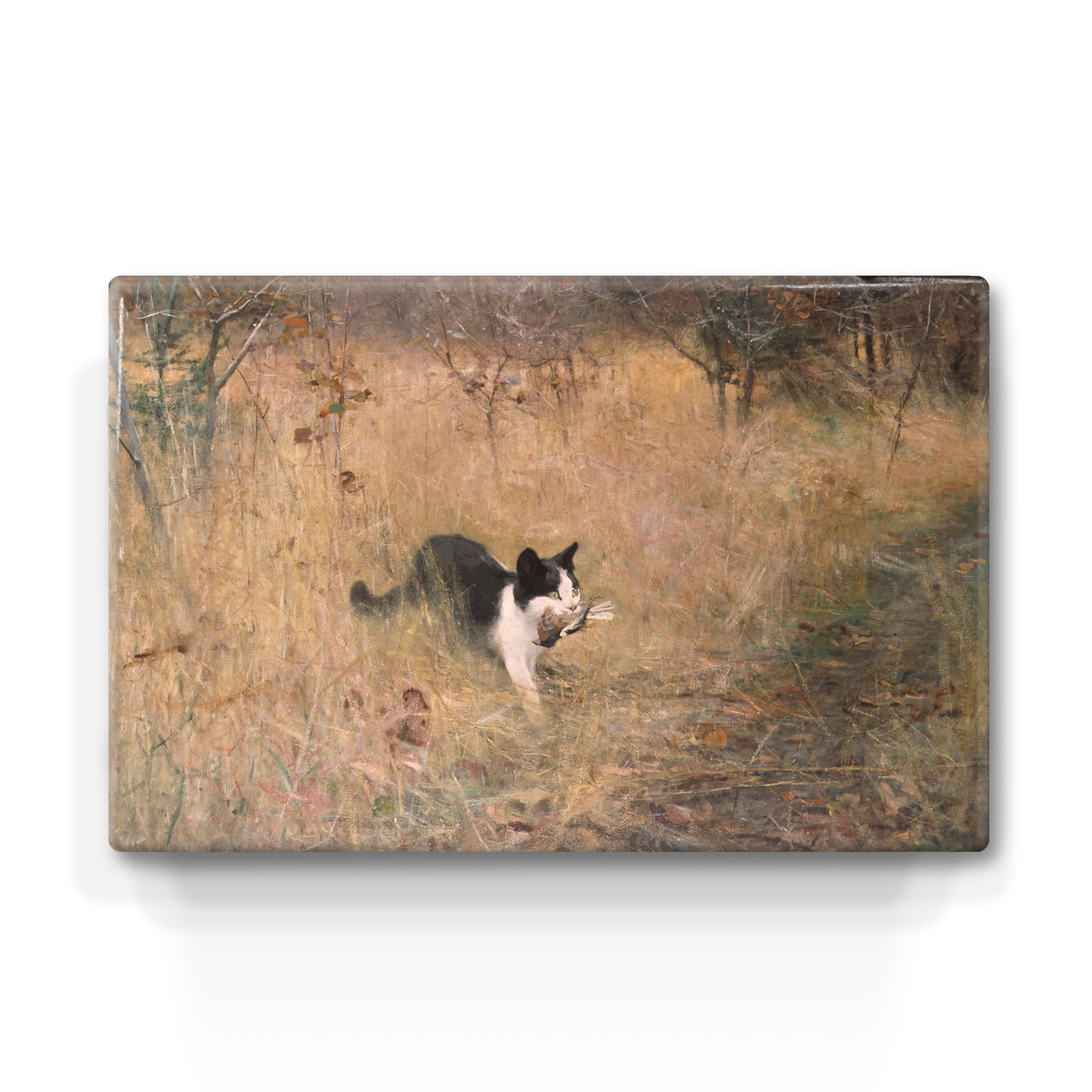 Laque print - Cat on a bird hunt - Bruno Liljefors - 30 x 19.5 cm - LP224