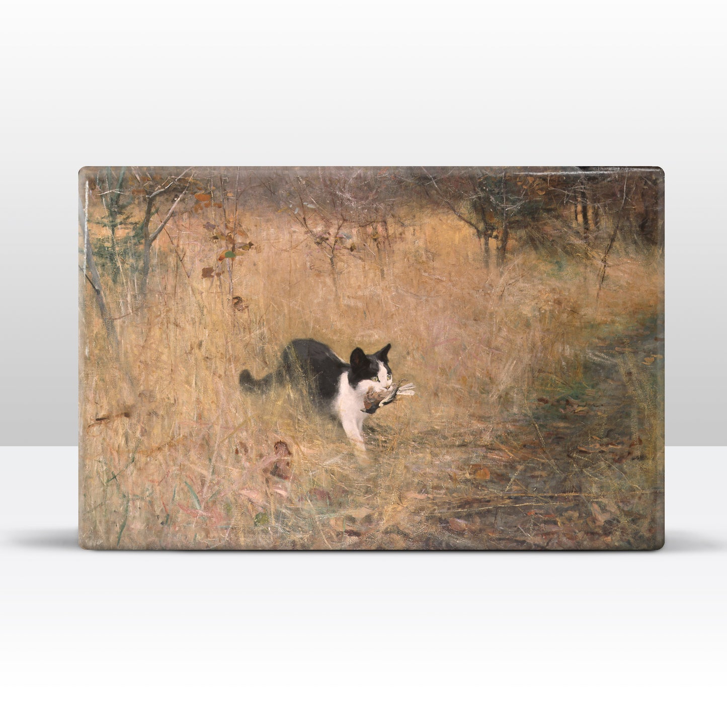 Laque print - Cat on a bird hunt - Bruno Liljefors - 30 x 19.5 cm - LP224