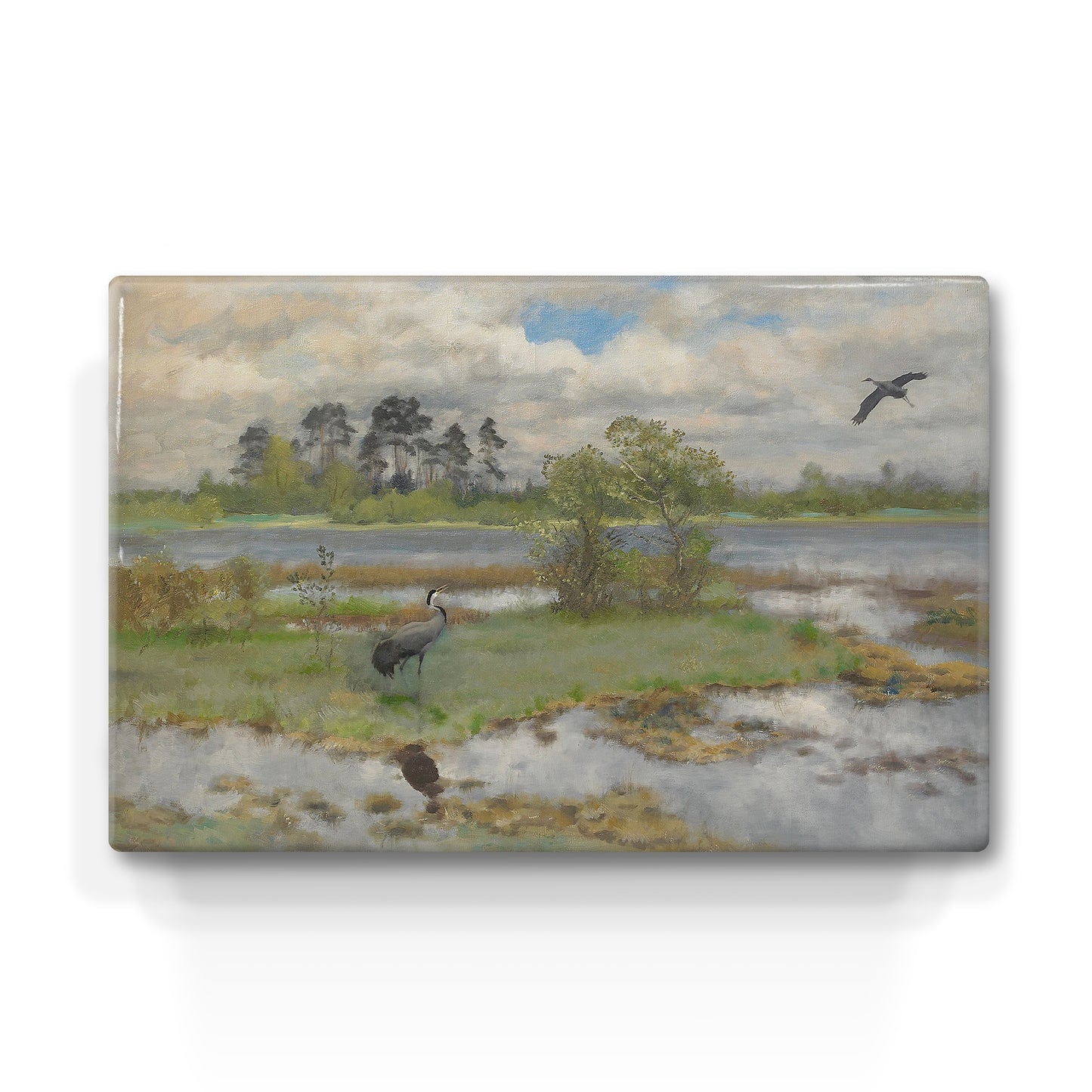Laque print - Landscape with cranes on the water - Bruno Liljefors - 30 x 19.5 cm - LP226