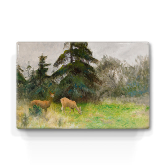 Laque print - Deer in summer green - Bruno Liljefors - 30 x 19.5 cm - LP227