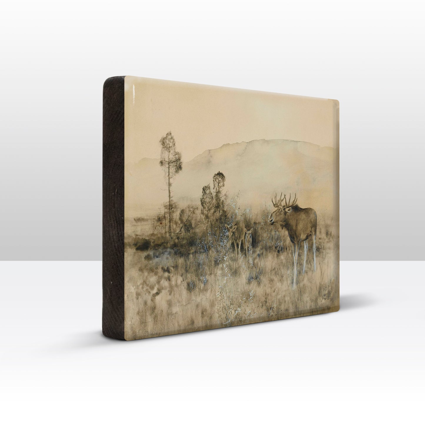 Laqueprint - Landschap met Amerikaanse elandenfamilie - Bruno Liljefors - 30 x 19,5 cm - LP238