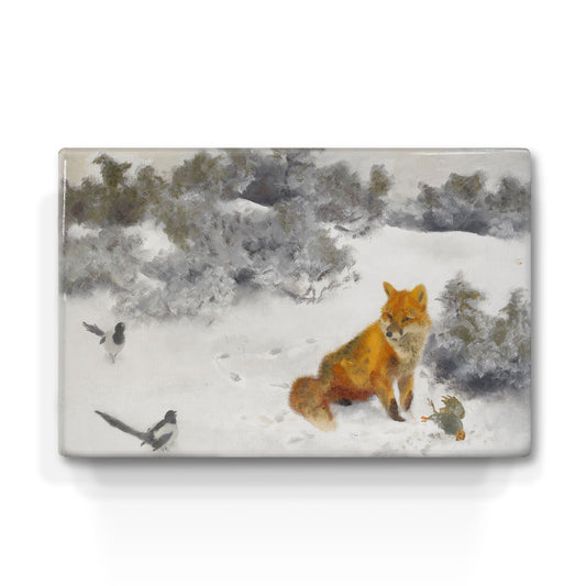 Laque print - Fox in winter landscape with magpies - Bruno Liljefors - 30 x 19.5 cm - LP239