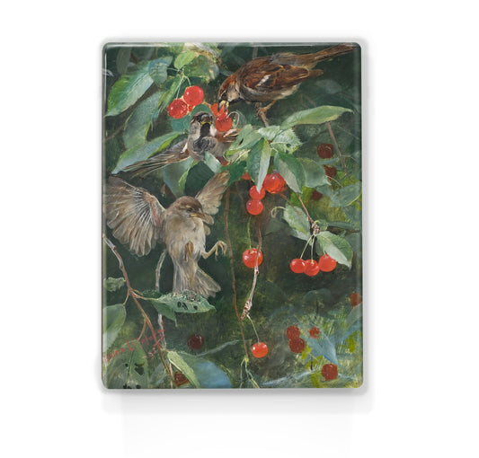 Laque print - Sparrows in a cherry tree - Bruno Liljefors - 19.5 x 26 cm - LP251