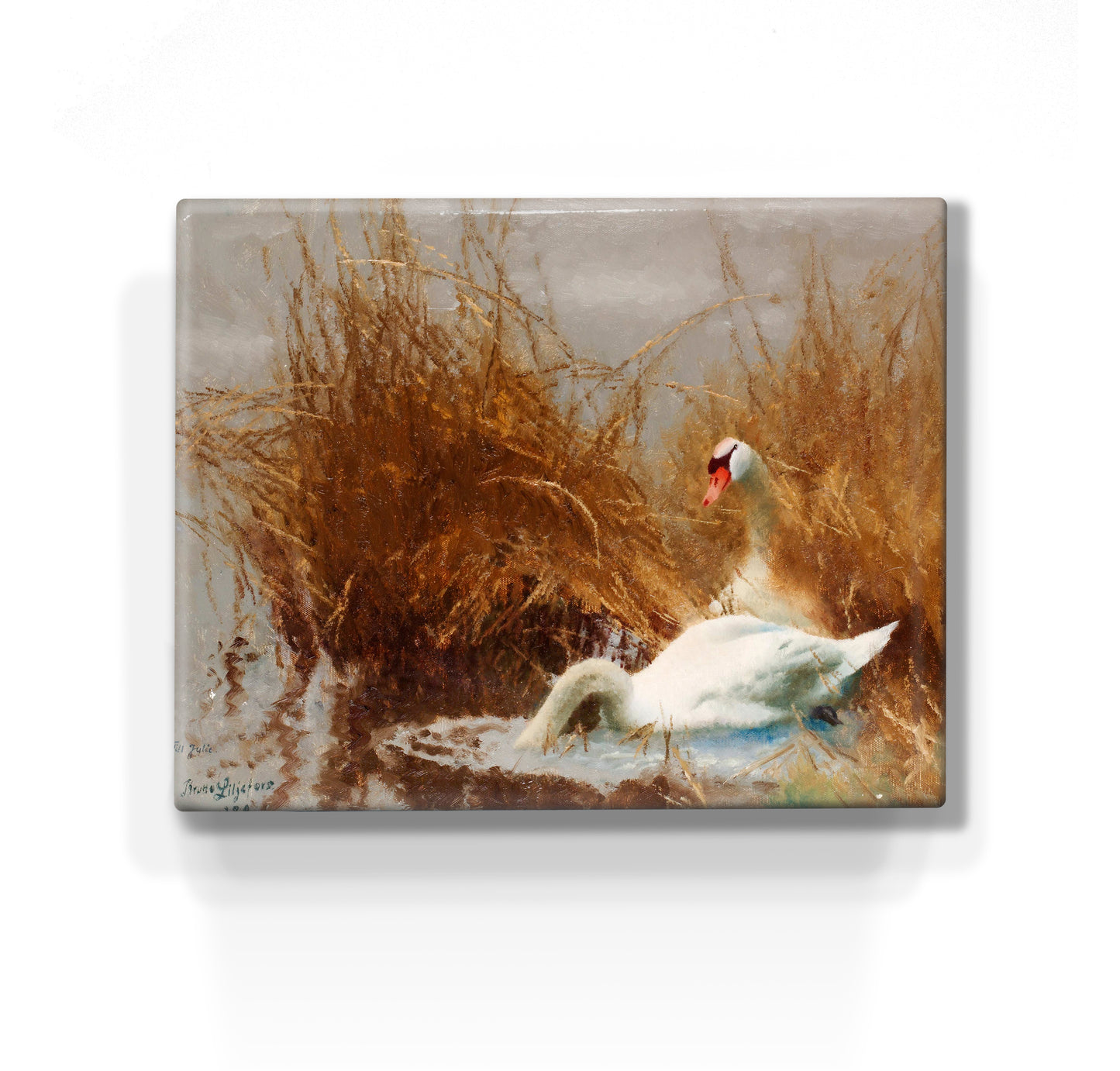 Laque print - Swans on the waterfront - Bruno Liljefors - 24 x 19.5 cm - LP257