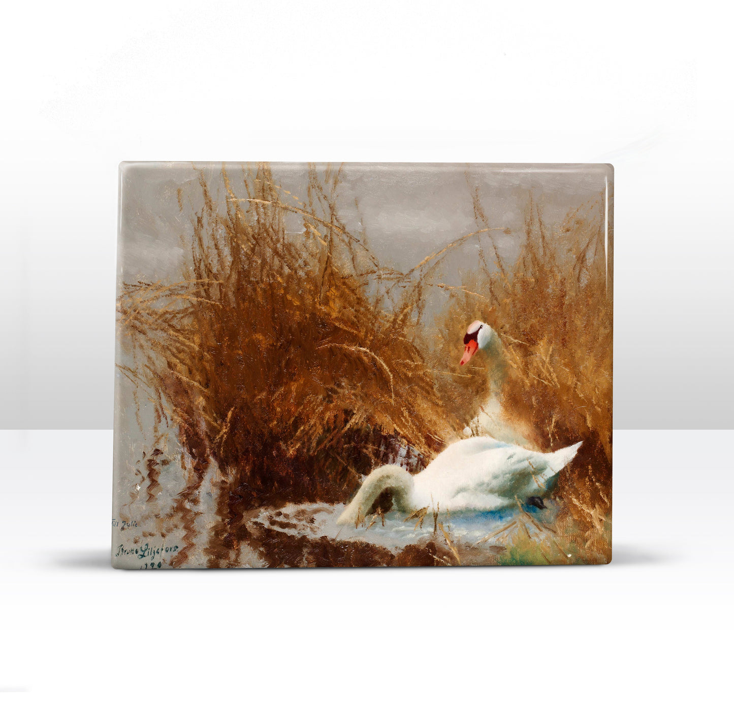 Laque print - Swans on the waterfront - Bruno Liljefors - 24 x 19.5 cm - LP257