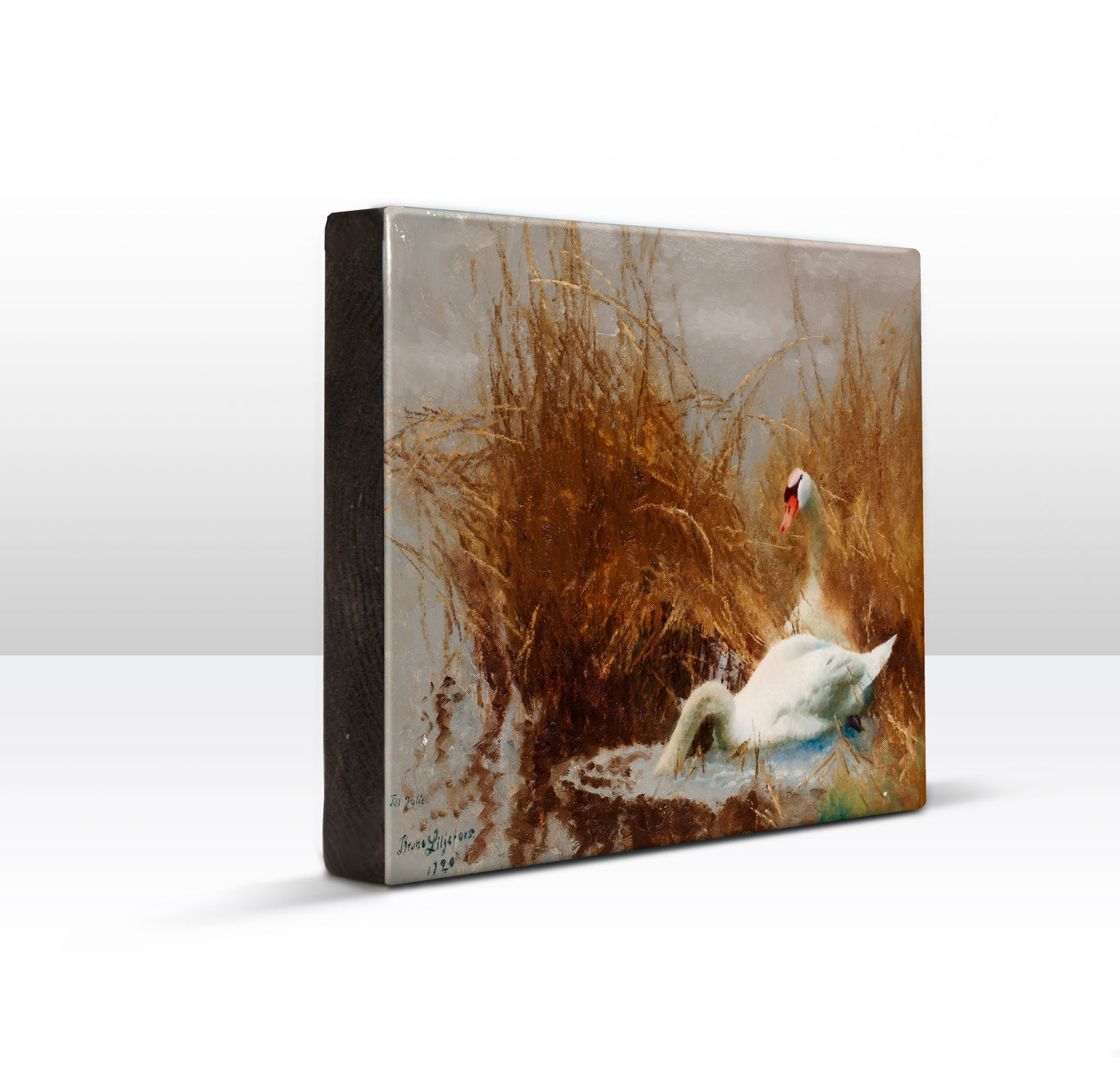 Laque print - Swans on the waterfront - Bruno Liljefors - 24 x 19.5 cm - LP257