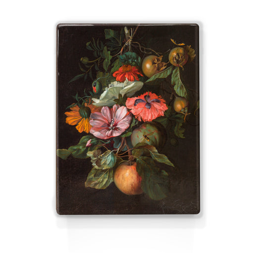Laqueprint - Festoen van vruchten en bloemen hangend aan een spijker - Rachel Ruysch - 19,5 x 26 cm - LP277