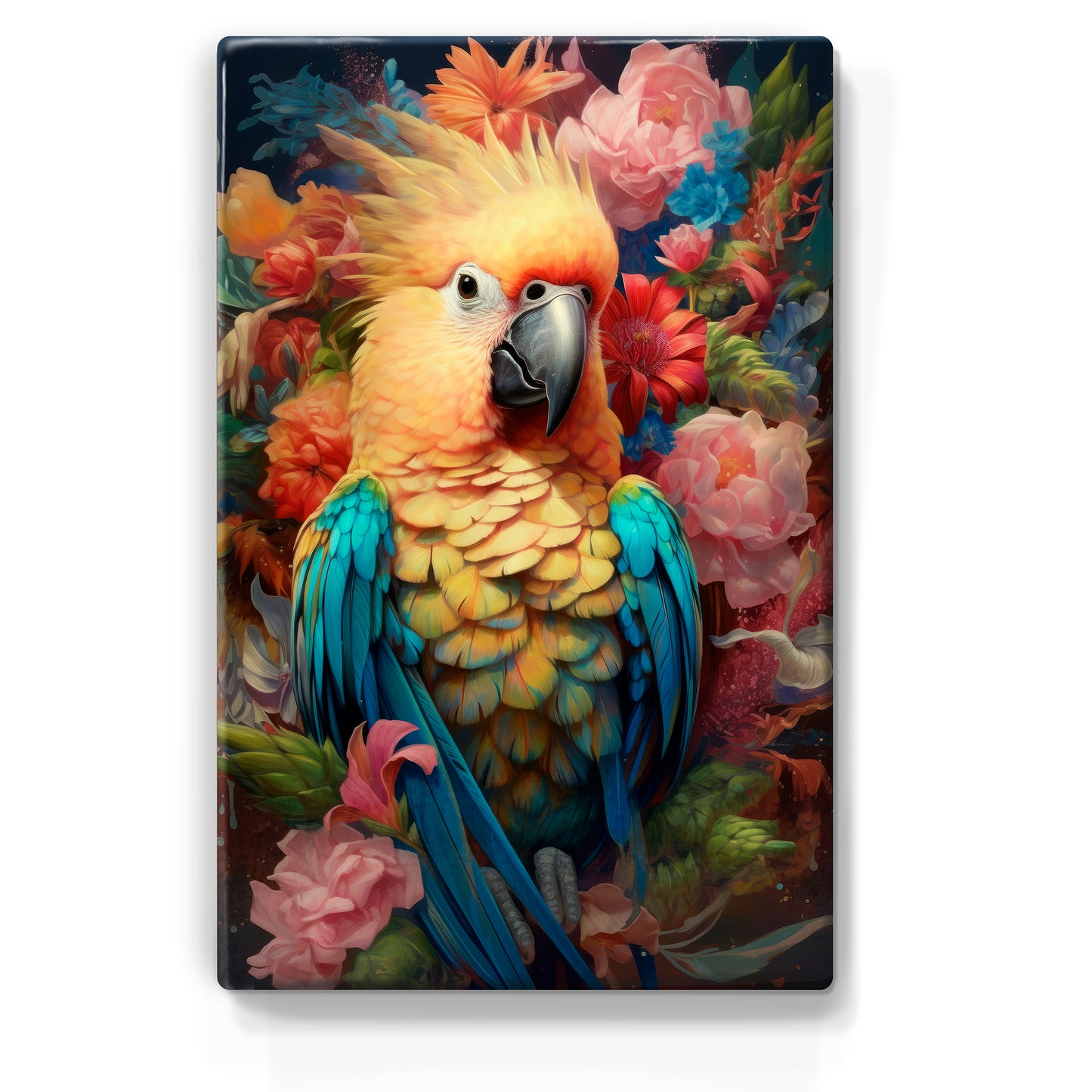 Yellow parrot with flowers - Laque print - 19.5 x 30 cm - LP307