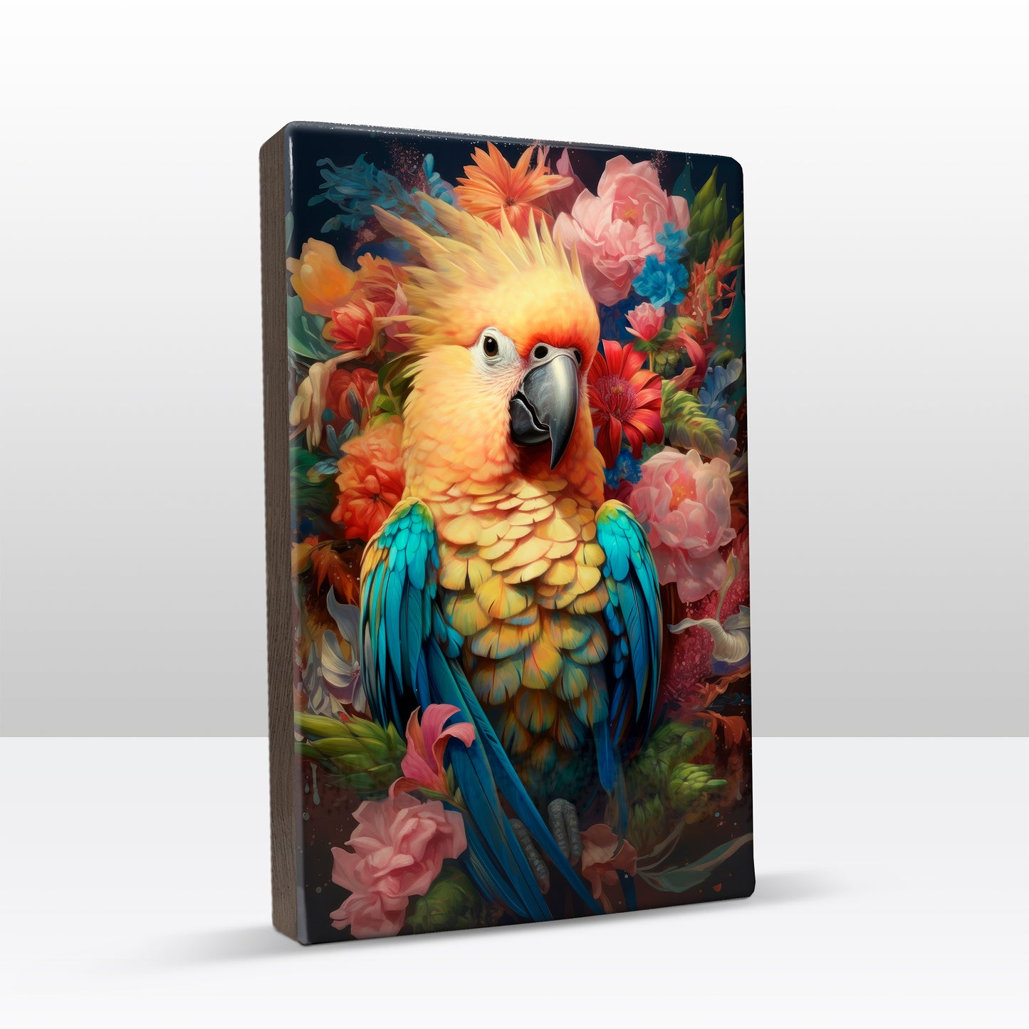 Yellow parrot with flowers - Laque print - 19.5 x 30 cm - LP307