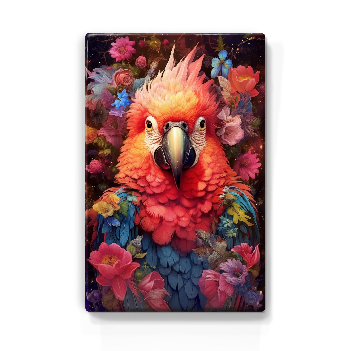 Red parrot with flowers - Laque print - 19.5 x 30 cm - LP308