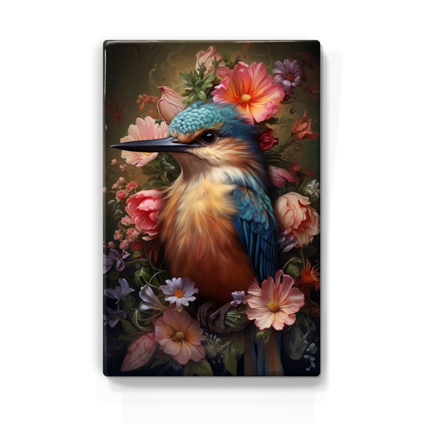 IJsvogel met kleurige bloemen - Laqueprint - 19,5 x 30 cm - LP310