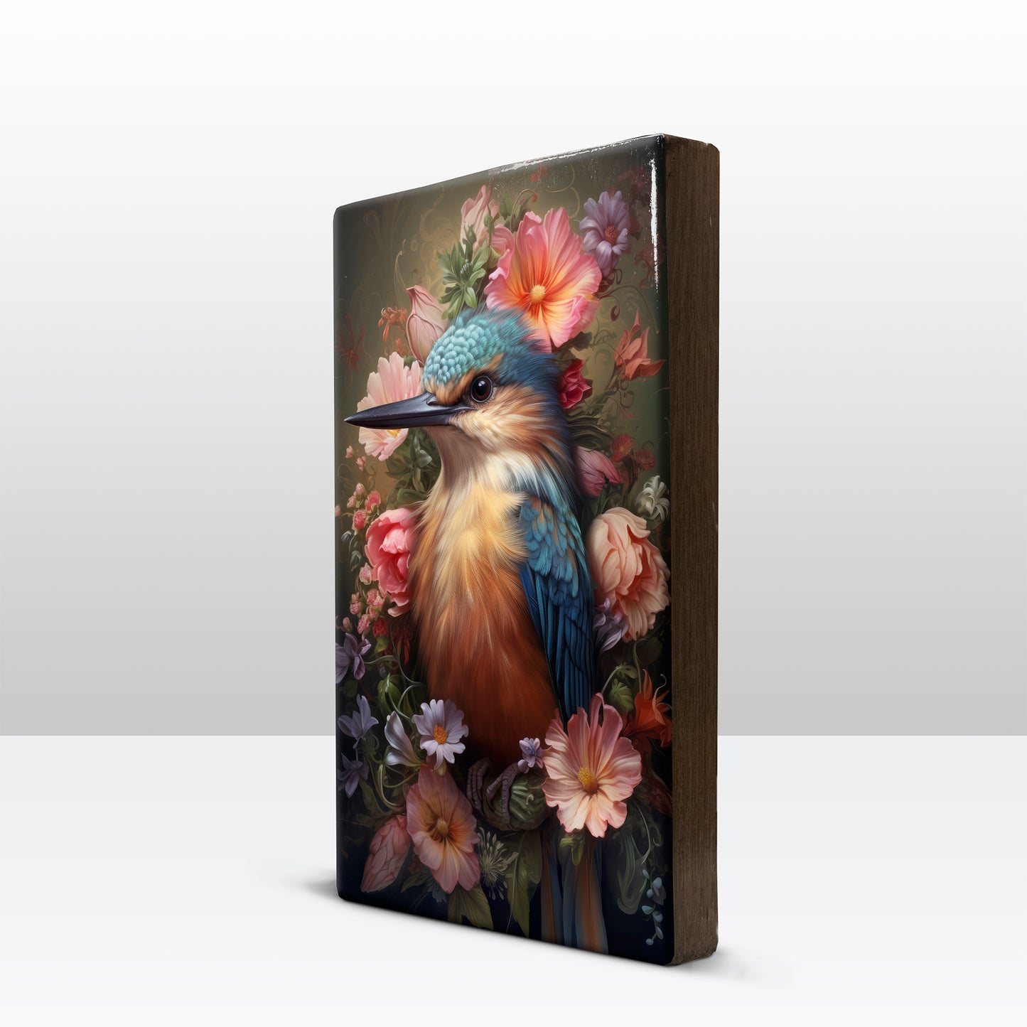 IJsvogel met kleurige bloemen - Laqueprint - 19,5 x 30 cm - LP310