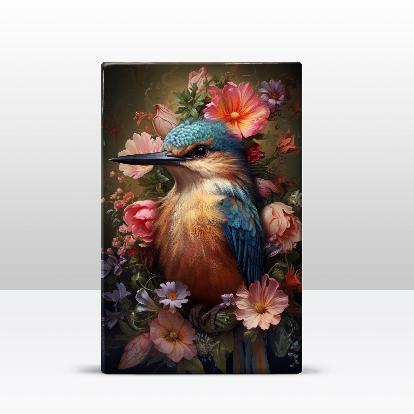 IJsvogel met kleurige bloemen - Laqueprint - 19,5 x 30 cm - LP310