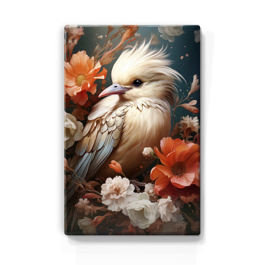 White bird with flowers - Laque print - 19.5 x 30 cm - LP312