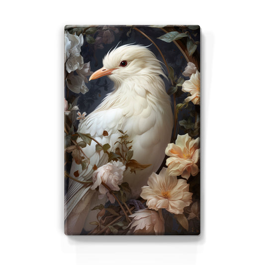 White bird with flowers - Laque print - 19.5 x 30 cm - LP317