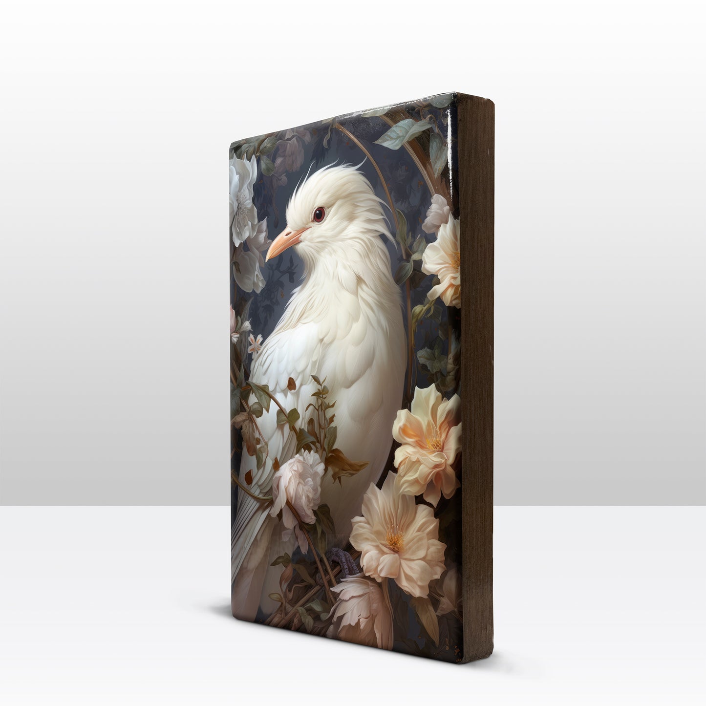 White bird with flowers - Laque print - 19.5 x 30 cm - LP317