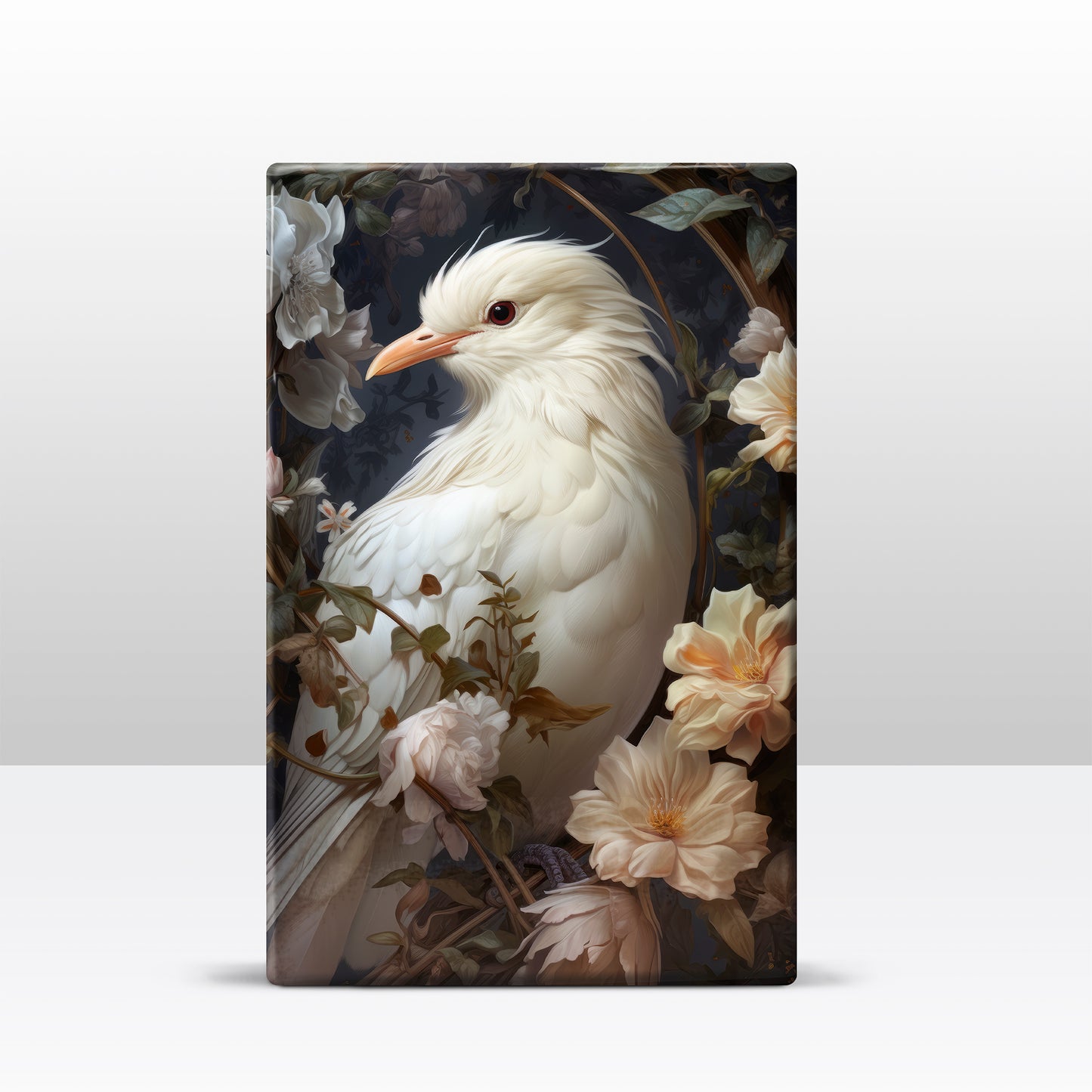 White bird with flowers - Laque print - 19.5 x 30 cm - LP317