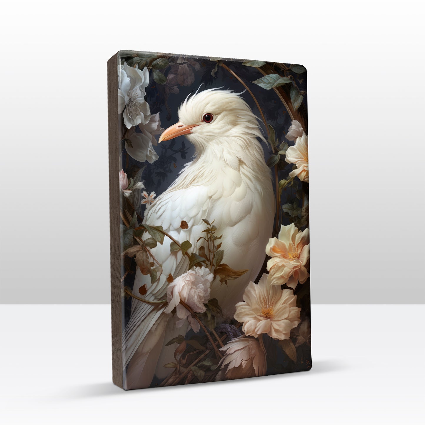 White bird with flowers - Laque print - 19.5 x 30 cm - LP317