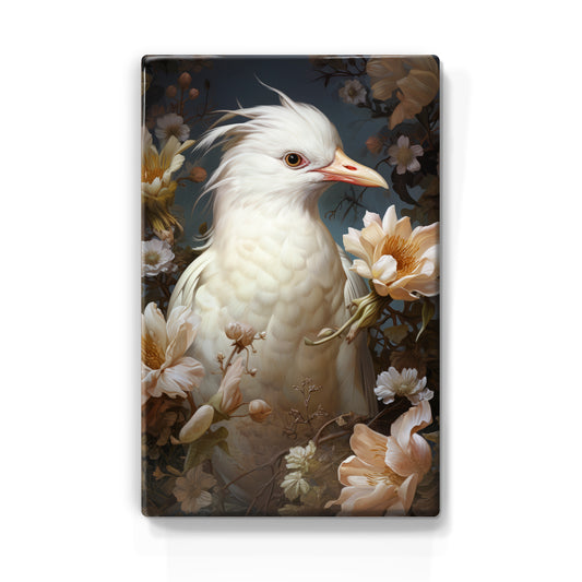 White heron with flowers 3 - Laque print - 19.5 x 30 cm - LP318