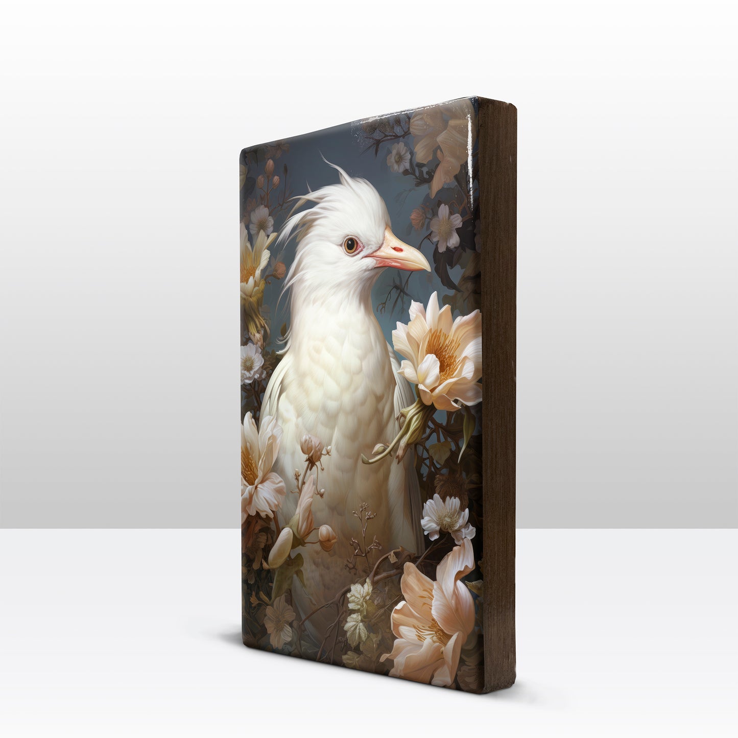 Witte reiger met bloemen 3 - Laqueprint - 19,5 x 30 cm - LP318