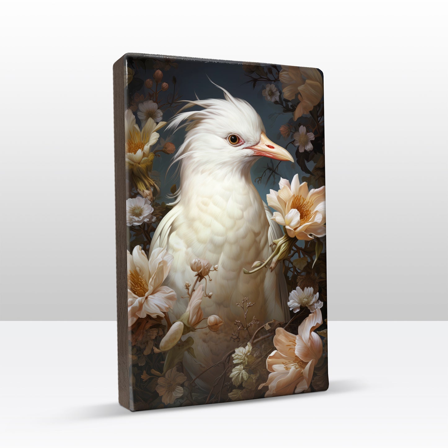 Witte reiger met bloemen 3 - Laqueprint - 19,5 x 30 cm - LP318