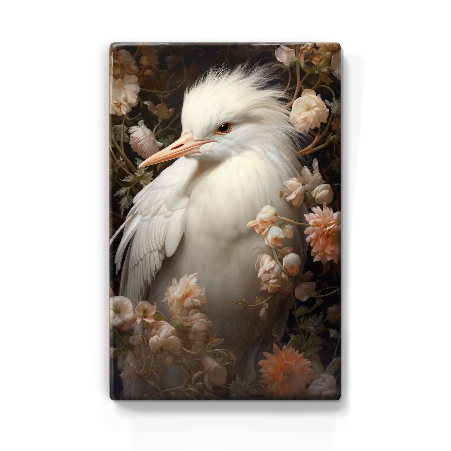 White heron with flowers 2 - Laque print - 19.5 x 30 cm - LP319