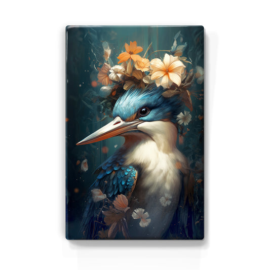 Kingfisher with flowers Close-Up - Laque print - 19.5 x 30 cm - LP326